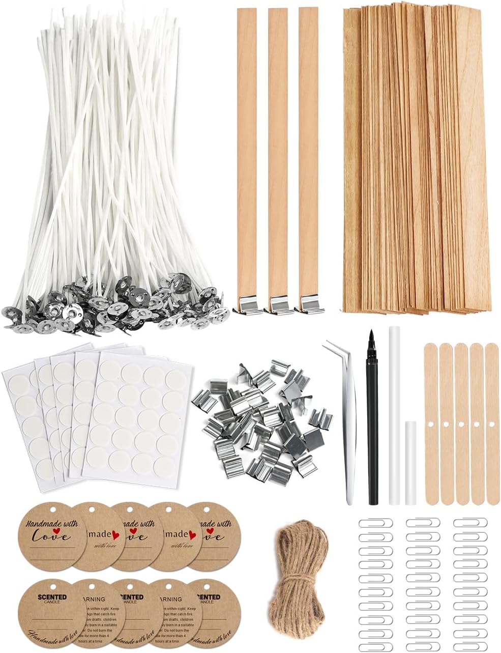 Wooden Wick Candle - 130 Pcs Candle Making Kit: Cotton