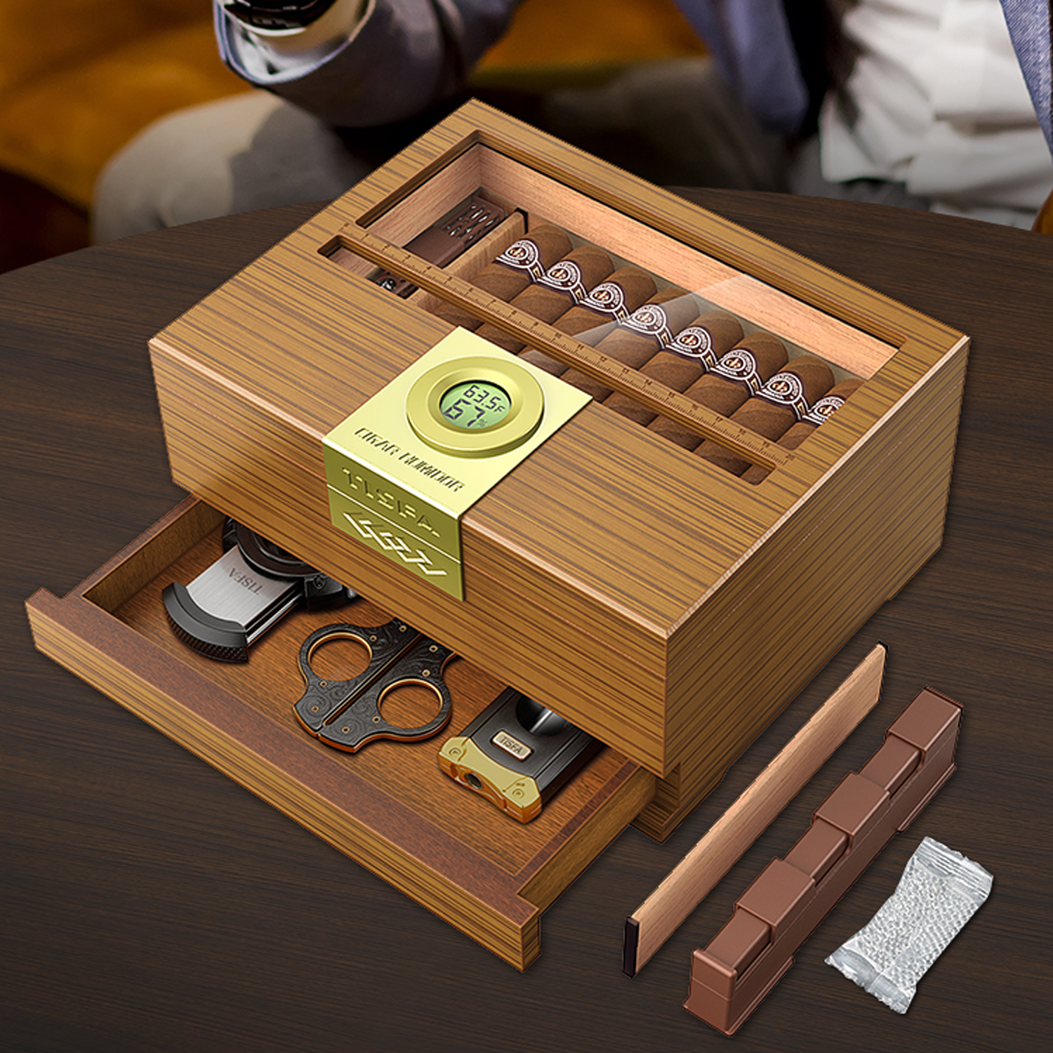 Home Fragrance Maple Walnut - Cigar Box Humidor with Hygrometer and