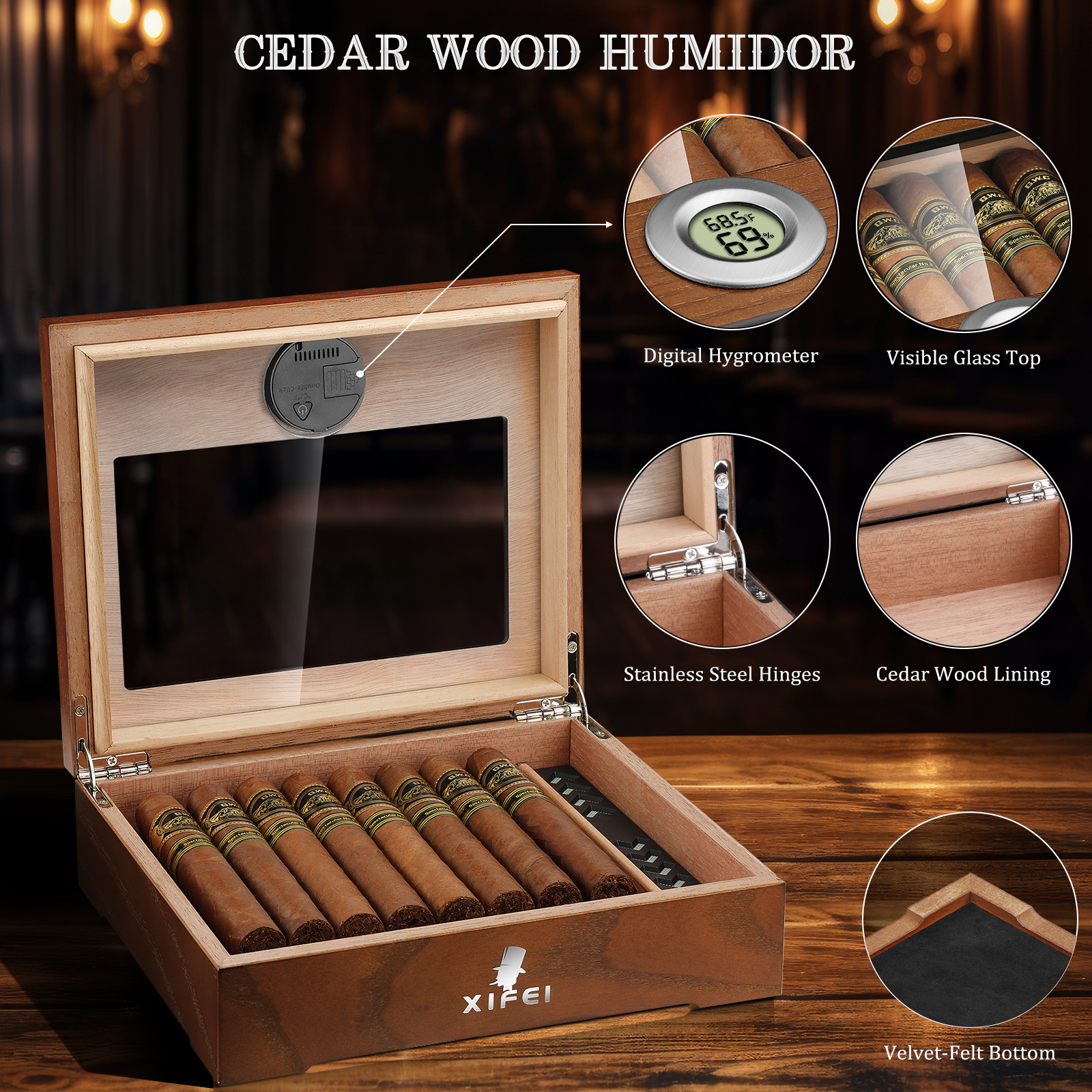 Cigar Humidor, Cedar Wood Desk - Home Fragrance Maple Walnut のレビューと価格