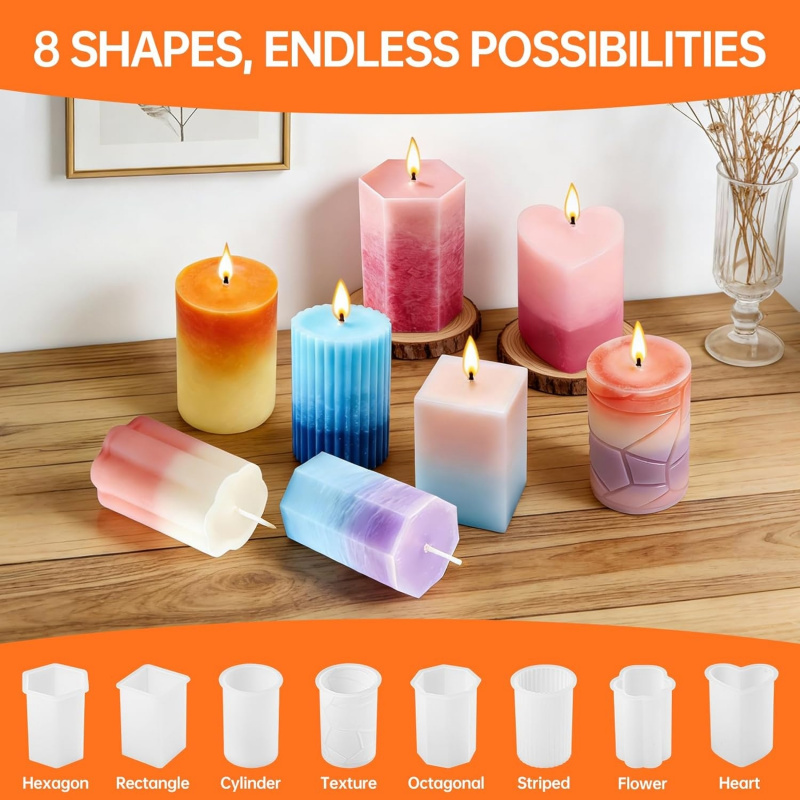 8 Silicone Candle Mold Set，Inc - Wooden Wick Candle のレビューと価格