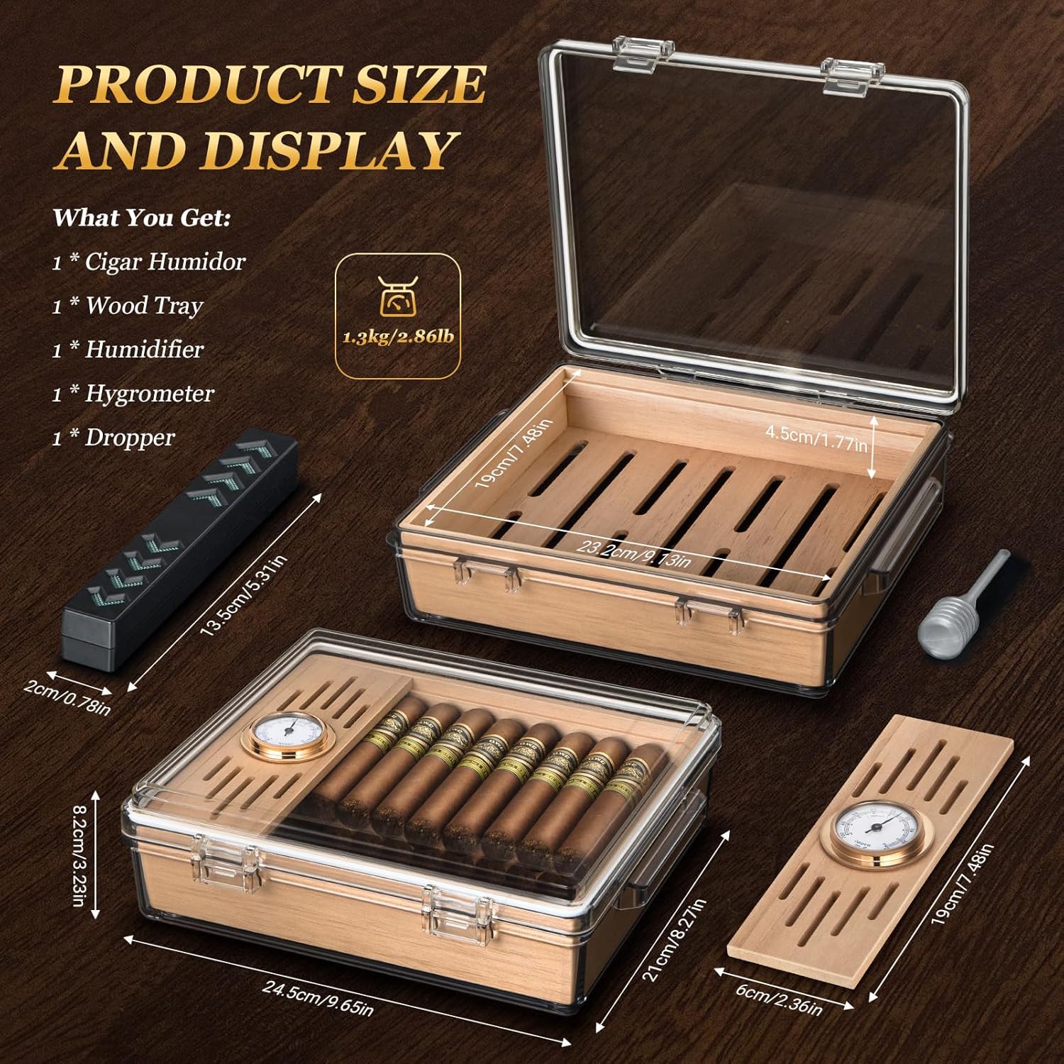 Acrylic Cigar Humidor, Box wit - Home Fragrance Maple Walnut のレビューと価格