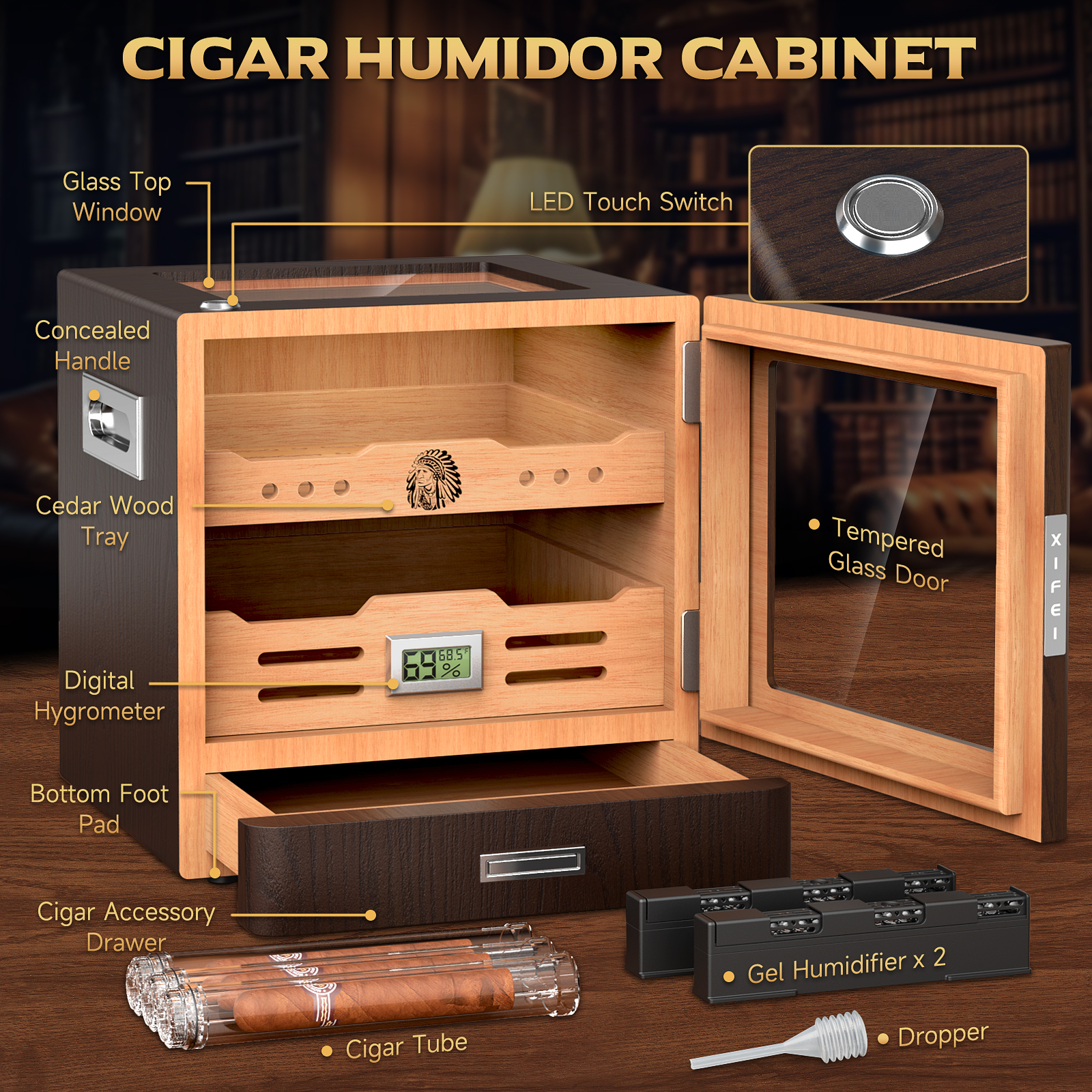 Cigar Humidor Cabinet,LED Ligh - Home Fragrance Maple Walnut のレビューと価格