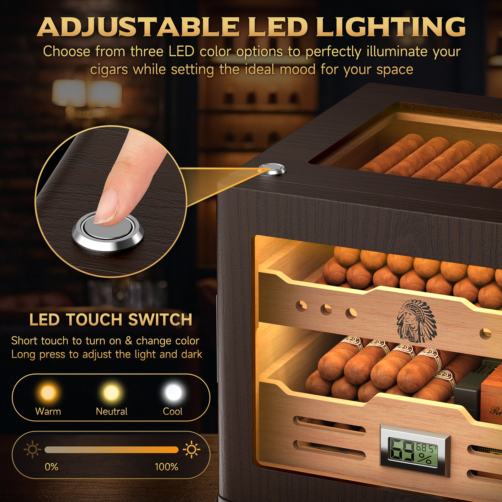 Cigar Humidor Cabinet,LED Ligh - Home Fragrance Maple Walnut のレビューと価格